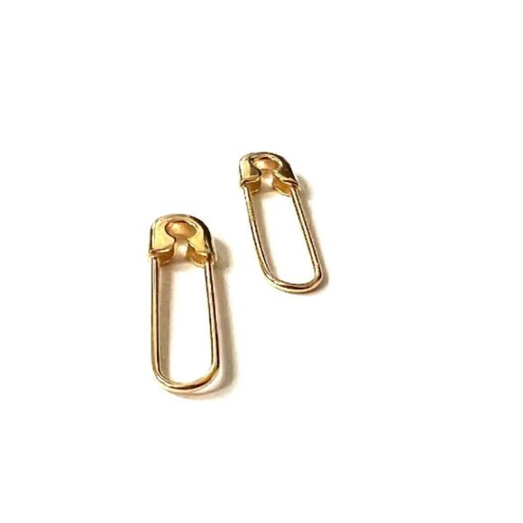 Two pair of 14k Real Gold Safety Pin earrings | Solid Gold Safety Pin Earrings | - Picture 5 of 6